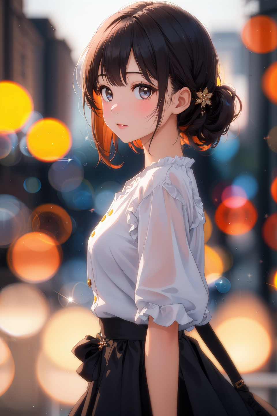masterpiece,best quality,1girl,bokeh,looking at viewer,from side,dynamic